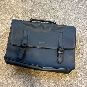 Ted Baker Navy Leather Men's Briefcase with Buckle Flap
